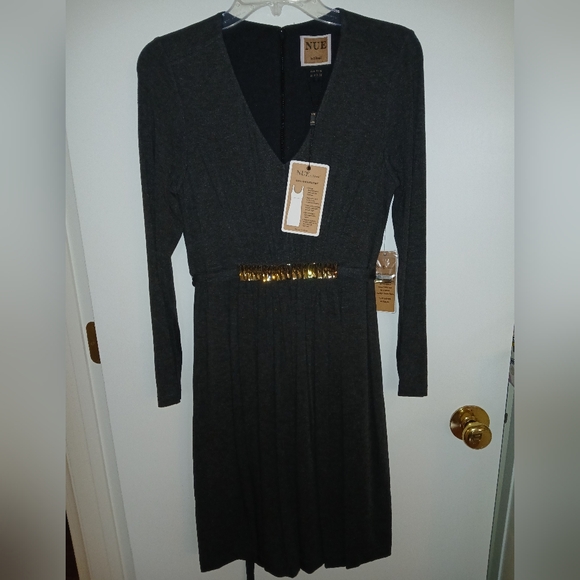 Nue by Shani Dresses & Skirts - NUE by Shani, Elegant Grey Long Sleeve Dress. With Embishment Waistline, Size 8
